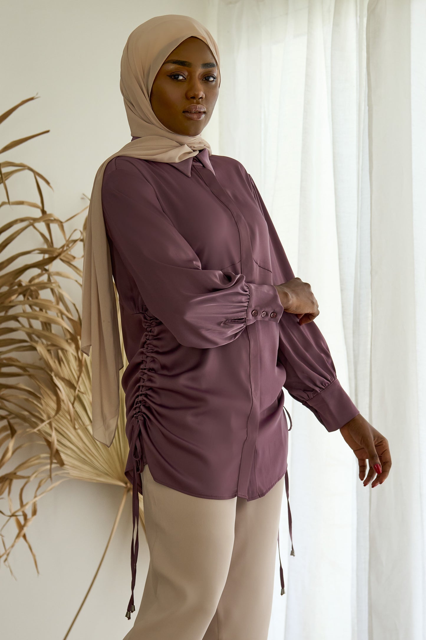 Side String Tie Satin Blouse